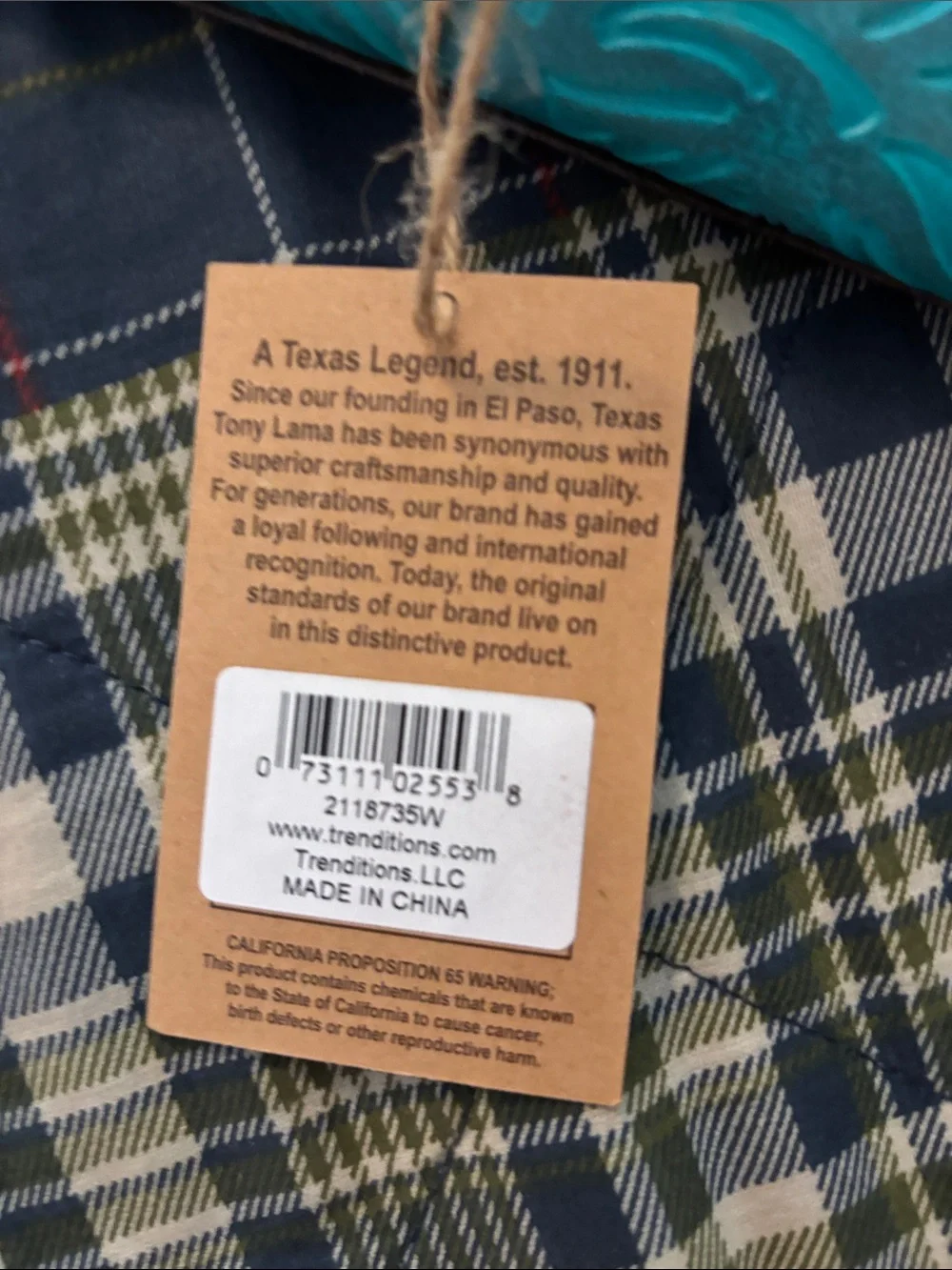 Tony Lama small Wallet - Teal with Brown Accent - Picture 2 of 8
